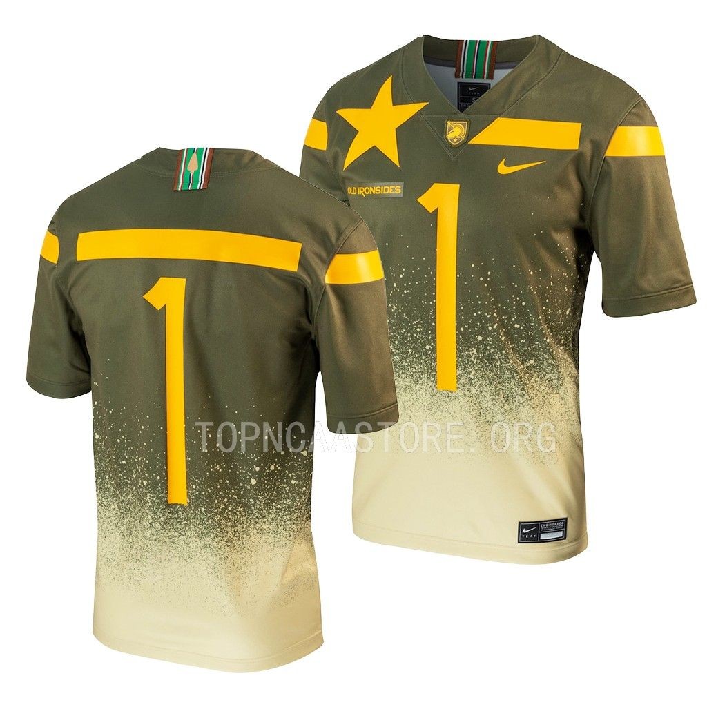 1st Armored Division Old Ironsides Army Black Knights #1 Olive Untouchable Football Jersey Men’s