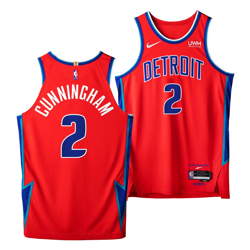 2021 NBA Draft Cade Cunningham #2 Pistons NBA 75th Red Jersey City Edition