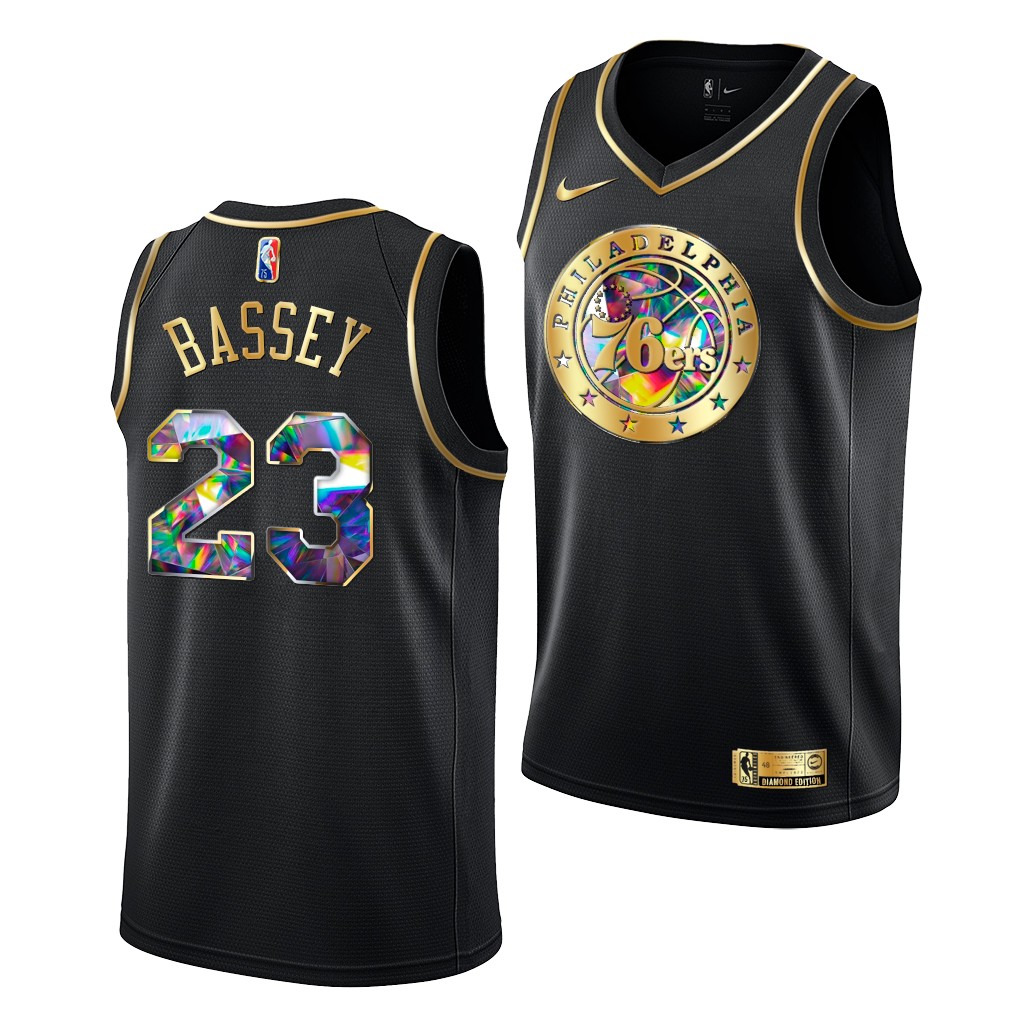 2021 NBA Draft Charles Bassey #23 76ers Diamond Logo Black Jersey Golden Edition