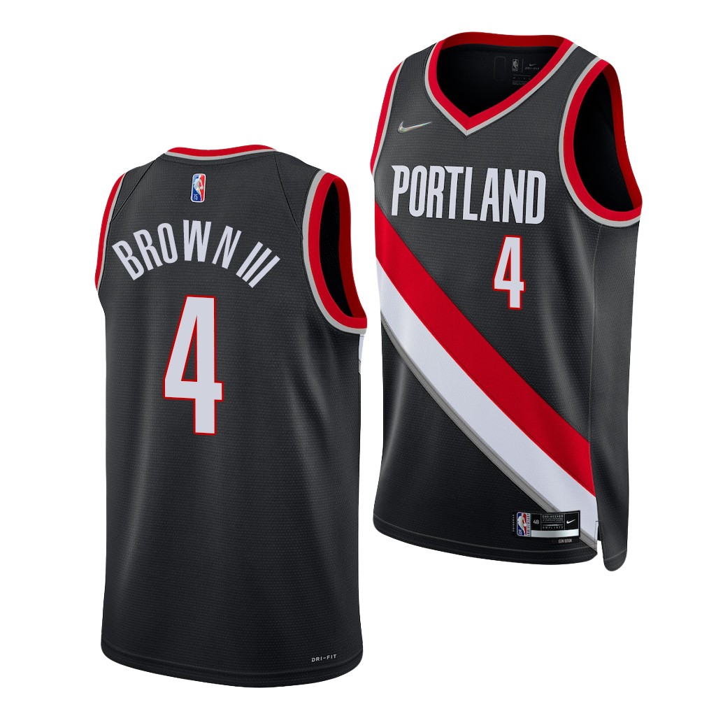 2021 NBA Draft Greg Brown III #4 Blazers 75th Anniversary Black Jersey Icon Edition