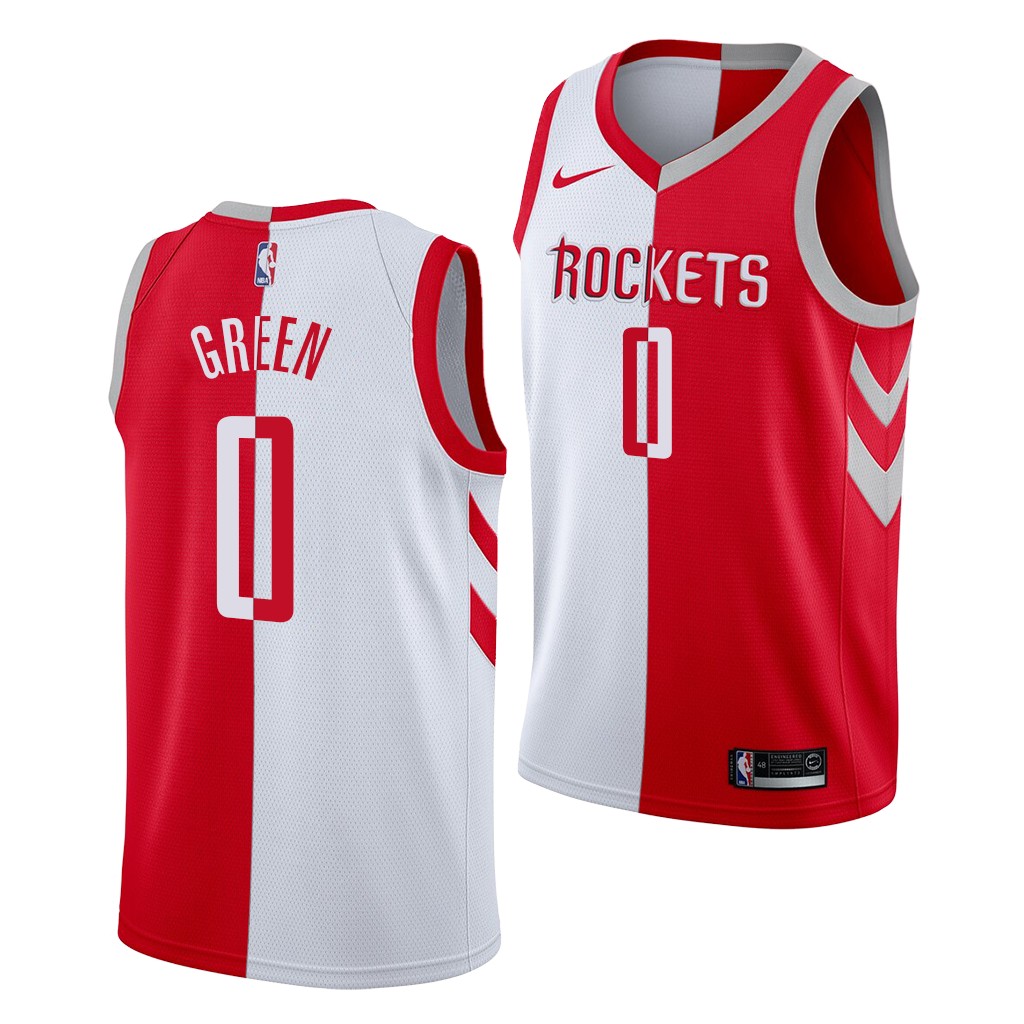 2021 NBA Draft Jalen Green #0 Rockets Red White Jersey Split Edition