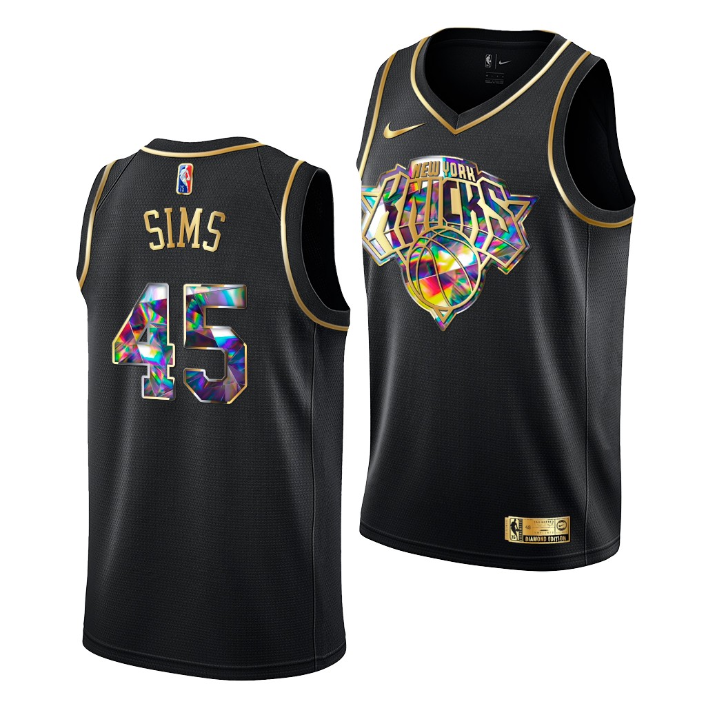 2021 NBA Draft Jericho Sims #45 Knicks Diamond Logo Black Jersey Golden Edition