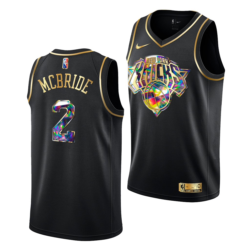 2021 NBA Draft Miles McBride #2 Knicks Diamond Logo Black Jersey Golden Edition
