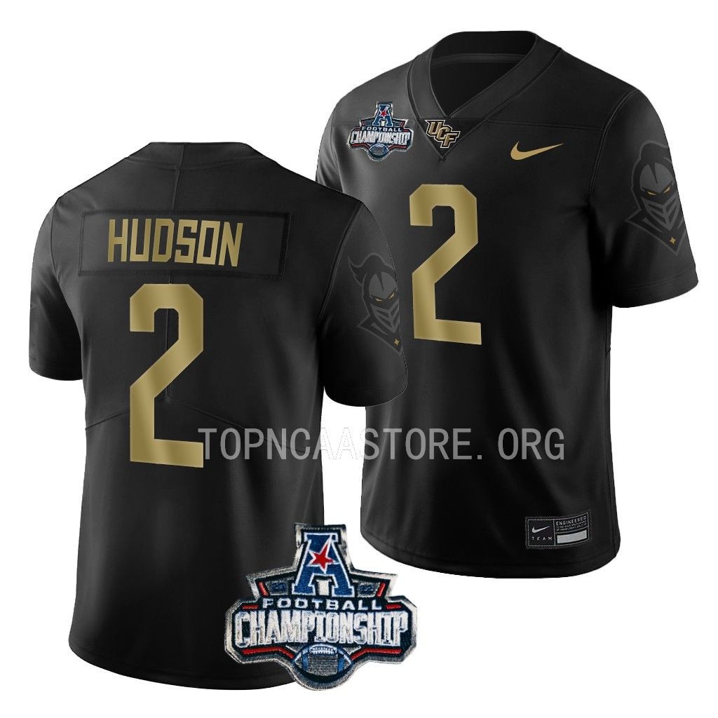 2022 ACC Championship Kobe Hudson UCF Knights #2 Black Gold Jersey Men’s