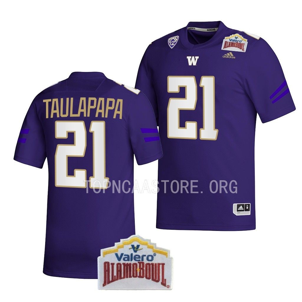 2022 Alamo Bowl Wayne Taulapapa Washington Huskies #21 Purple College Football Jersey Men’s