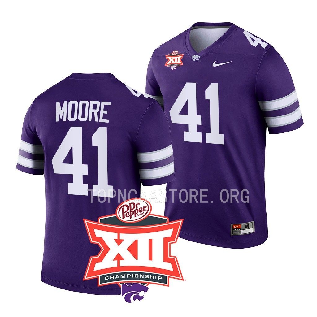 2022 Big 12 Football Champions Austin Moore Kansas State Wildcats #41 Purple Jersey Men’s