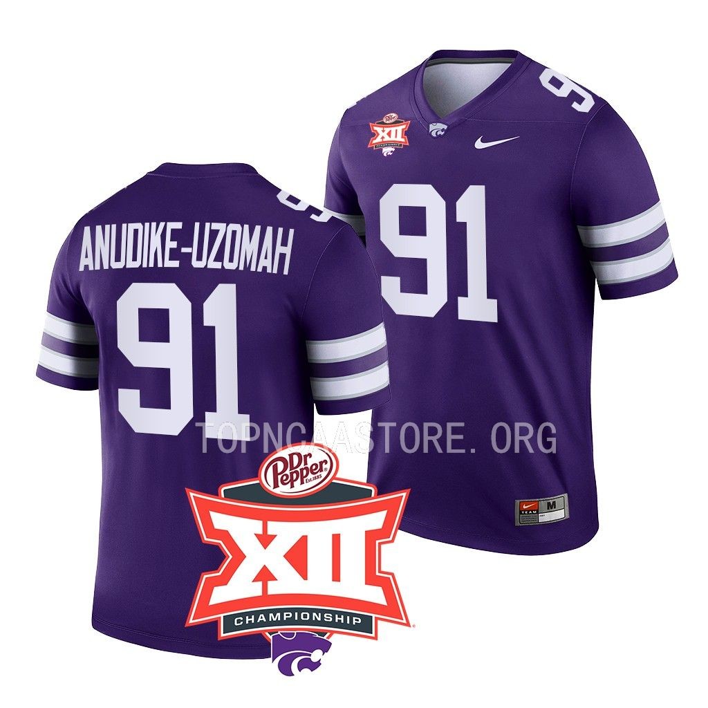 2022 Big 12 Football Champions Felix Anudike-Uzomah Kansas State Wildcats #91 Purple Jersey Men’s
