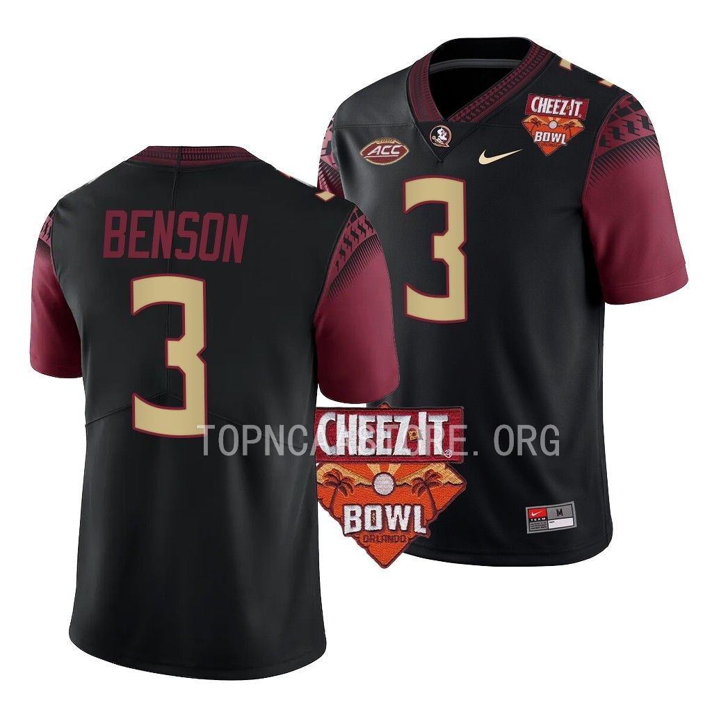 2022 Cheez-It Bowl Trey Benson Florida State Seminoles #3 Black Alternate Football Jersey Men’s