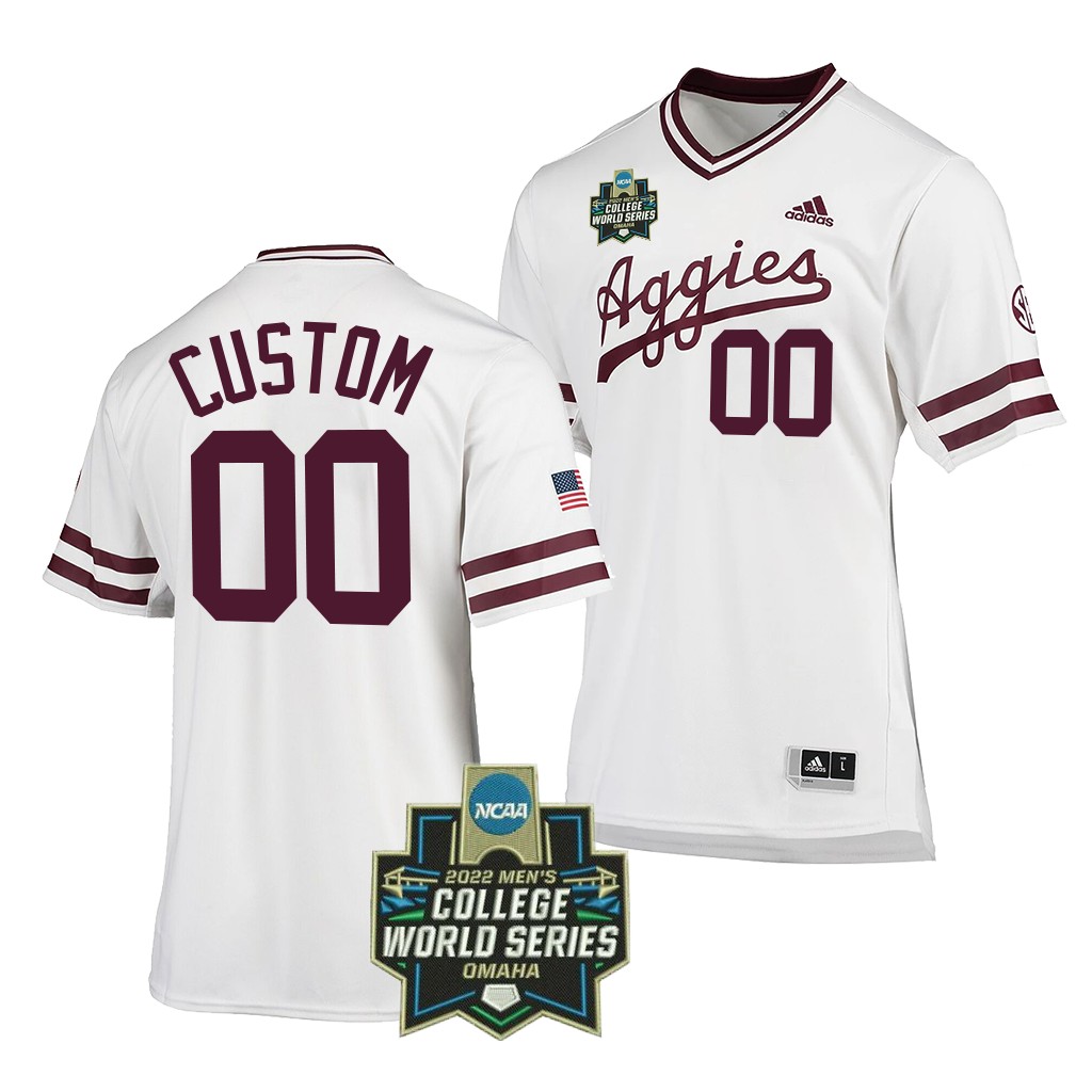 2022 College World Series Texas A&M Aggies Custom #00 White SEC Baseball Jersey Men