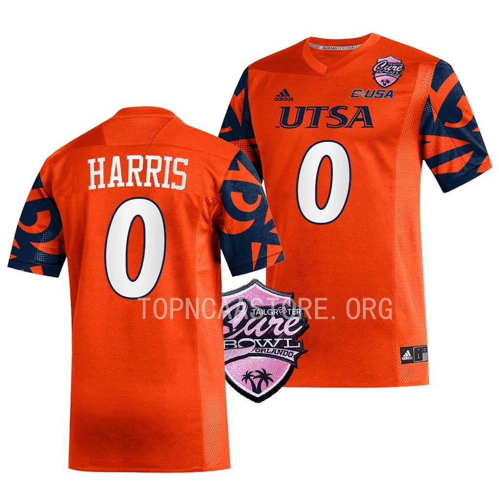 2022 Cure Bowl Frank Harris UTSA Roadrunners #0 Orange Football Jersey Men’s