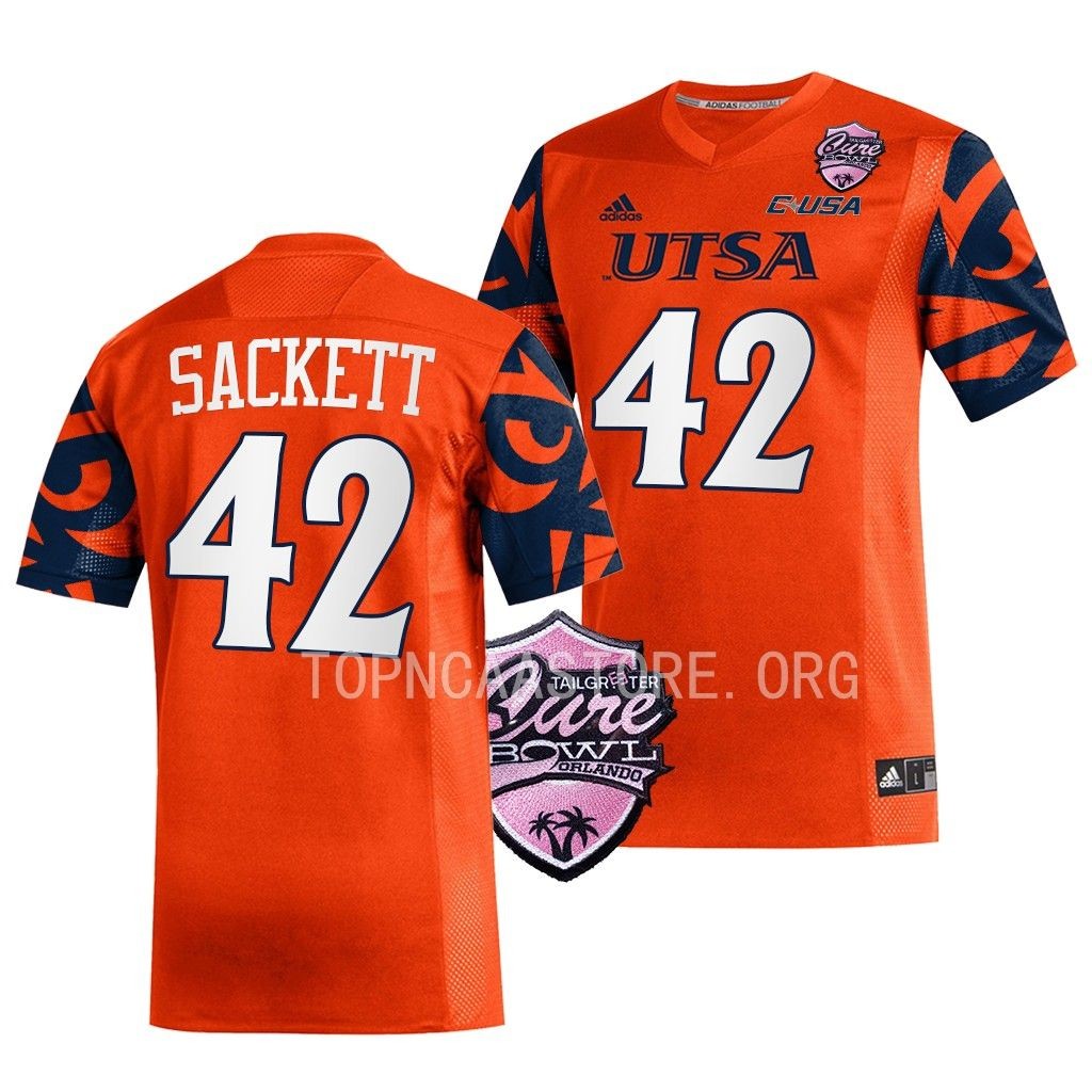 2022 Cure Bowl Jared Sackett UTSA Roadrunners #42 Orange Football Jersey Men’s
