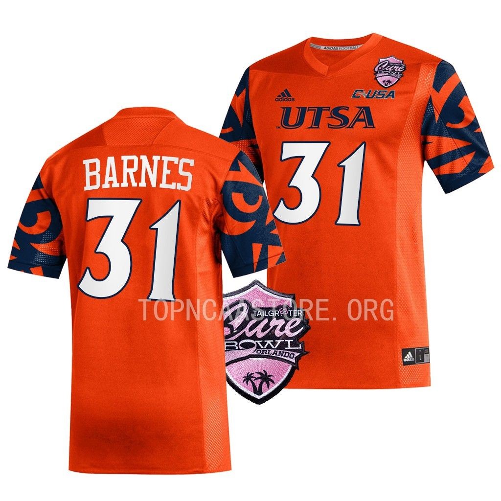 2022 Cure Bowl Kevorian Barnes UTSA Roadrunners #31 Orange Football Jersey Men’s