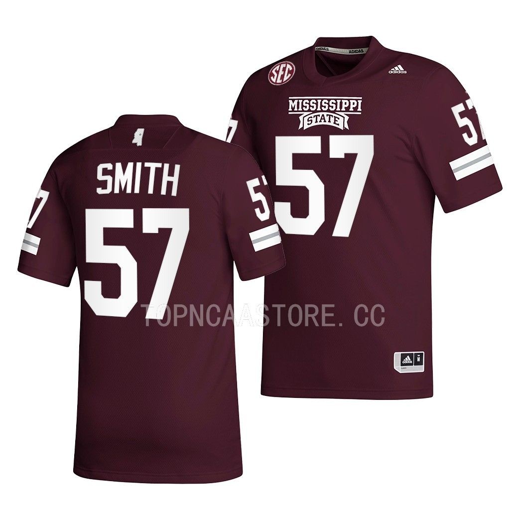 2022 Egg Bowl Champs Cole Smith Mississippi State Bulldogs #57 Maroon Premier Football Jersey Men’s