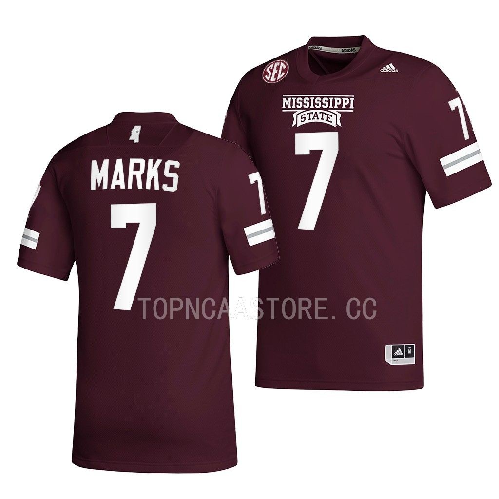 2022 Egg Bowl Champs Jo’quavious Marks Mississippi State Bulldogs #7 Maroon Premier Football Jersey Men’s