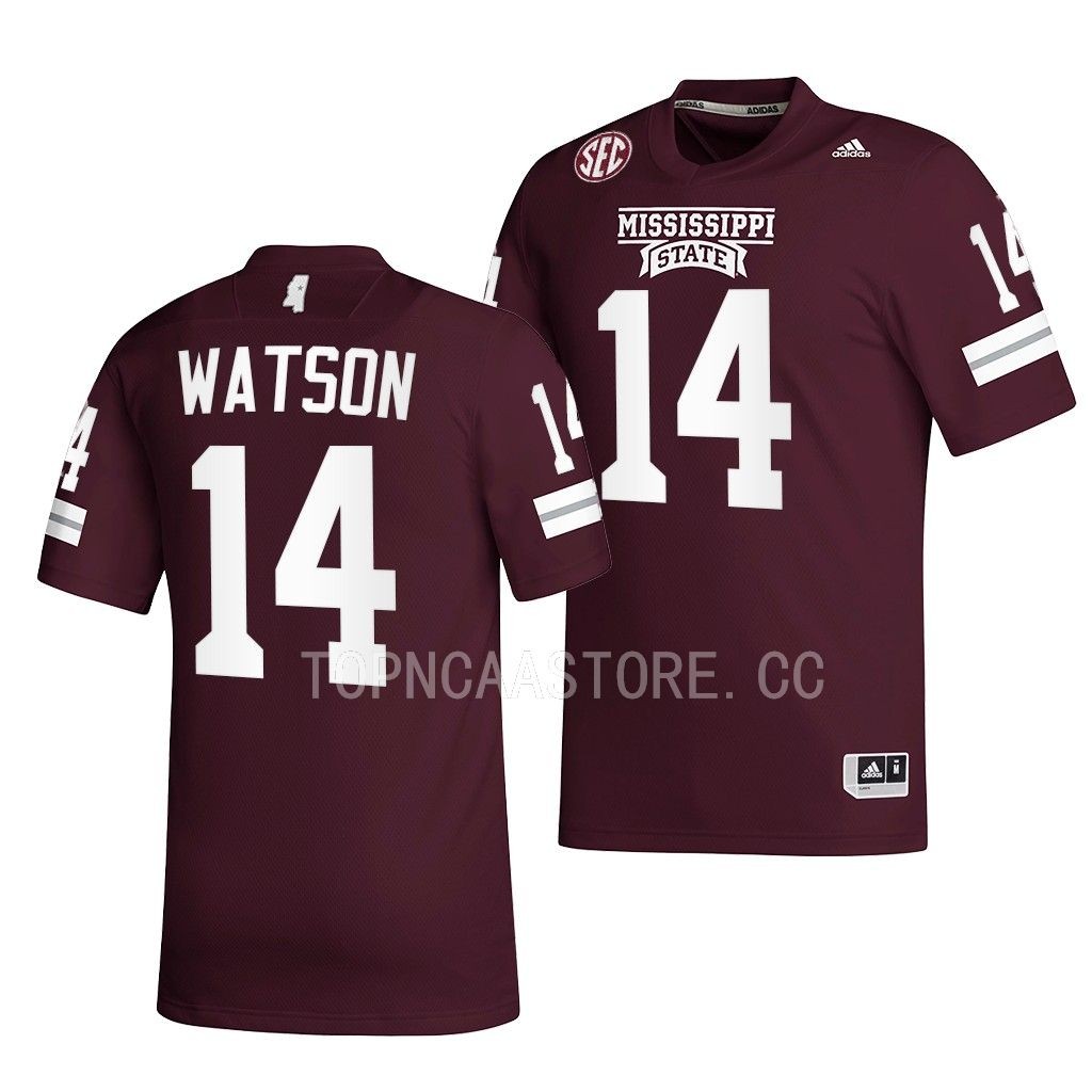 2022 Egg Bowl Champs Nathaniel Watson Mississippi State Bulldogs #14 Maroon Premier Football Jersey Men’s