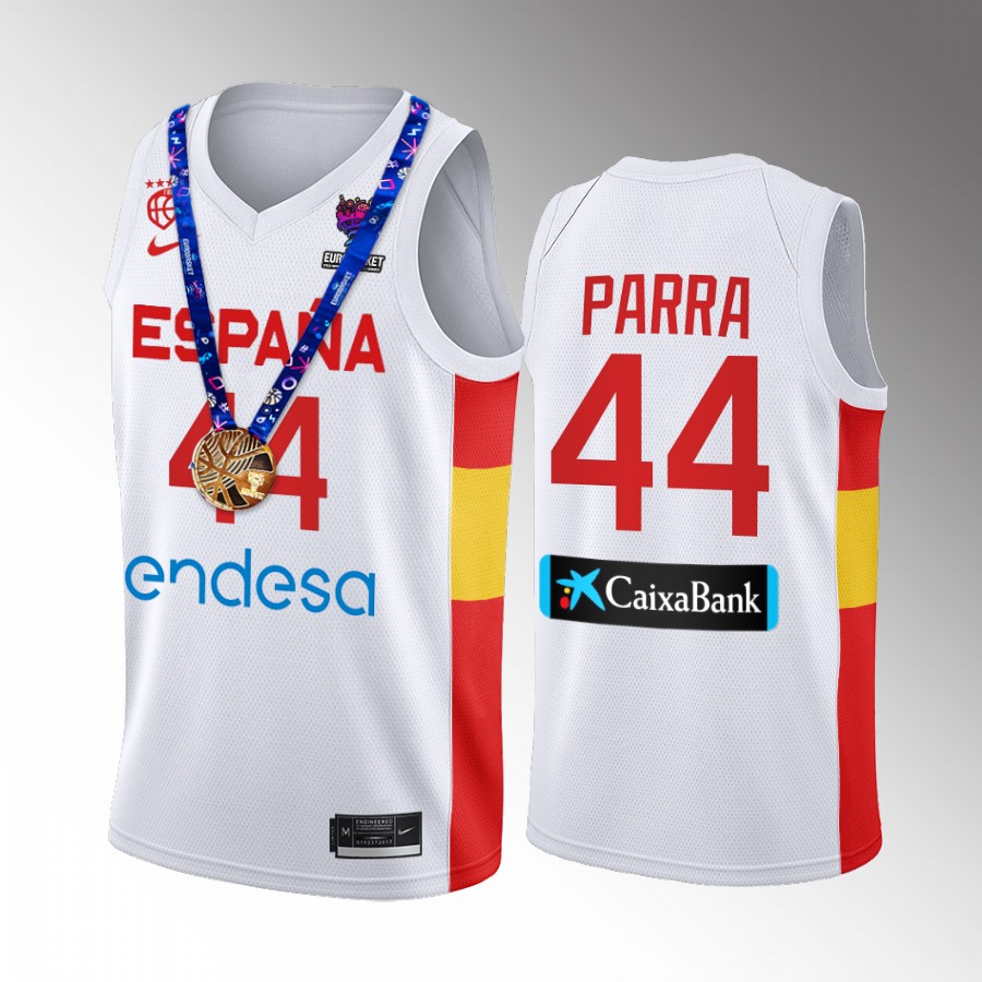 2022 FIBA EuroBasket Champions Spain #44 Joel Parra Men Jersey White  Gold Medal