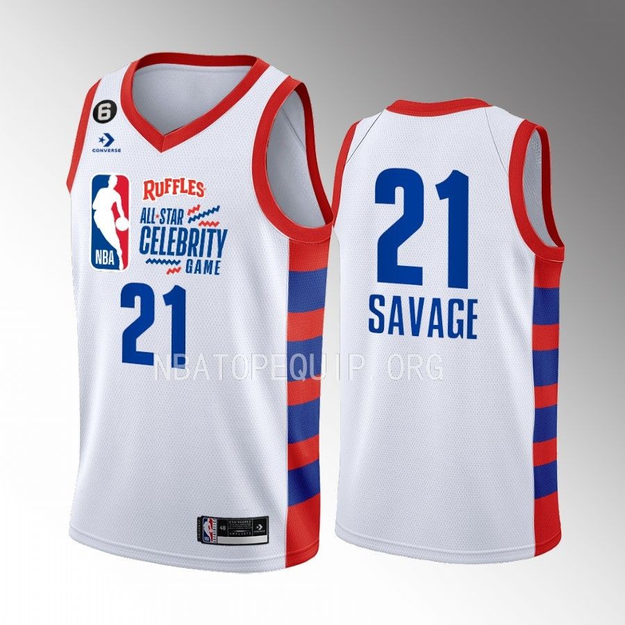 2023 All-Star Celebrity Game Team Dwyane 21 Savage rapper White Jersey #21