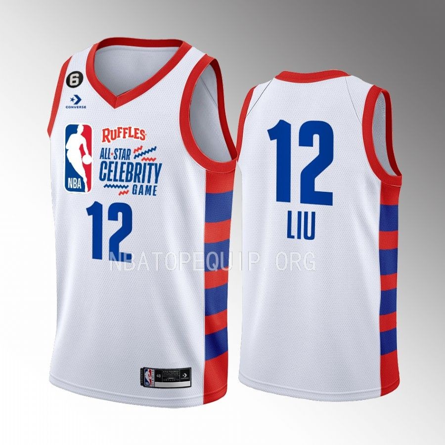 2023 All-Star Celebrity Game Team Dwyane Simu Liu actor White Jersey #12