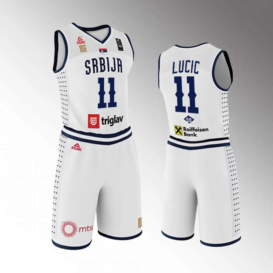 2023 FIBA  World Cup Serbia #11 Vladimir Lucic Men Jersey White Shorts Set