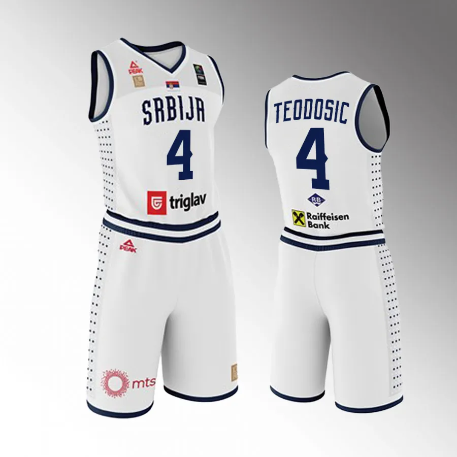 2023 FIBA  World Cup Serbia #4 Milos Teodosic Men Jersey White Shorts Set