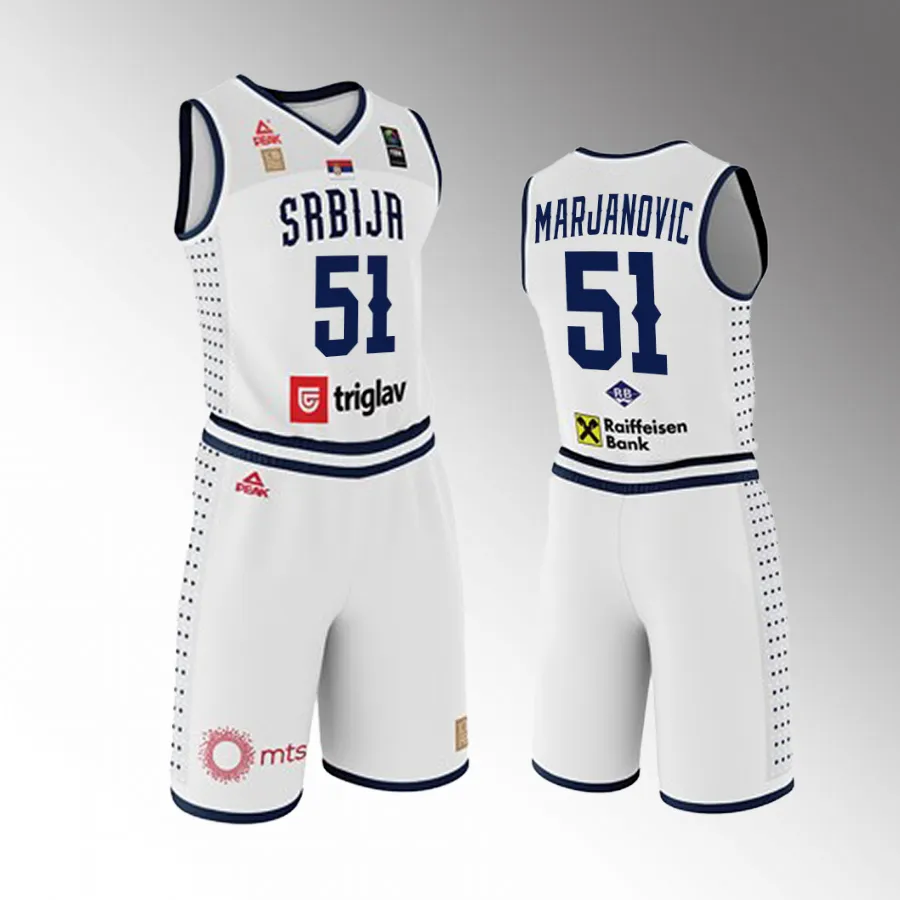 2023 FIBA  World Cup Serbia #51 Boban Marjanovic Men Jersey White Shorts Set