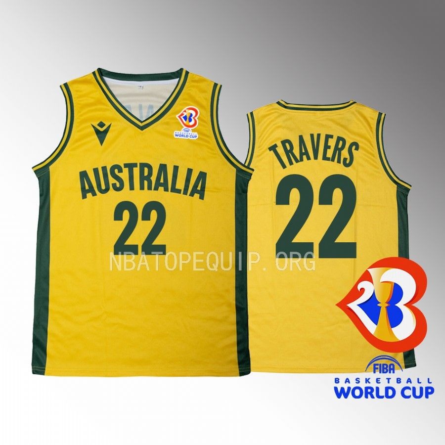 2023 FIBA World Cup Australia  #22 Luke Jacob Travers Men Jersey Yellow Home