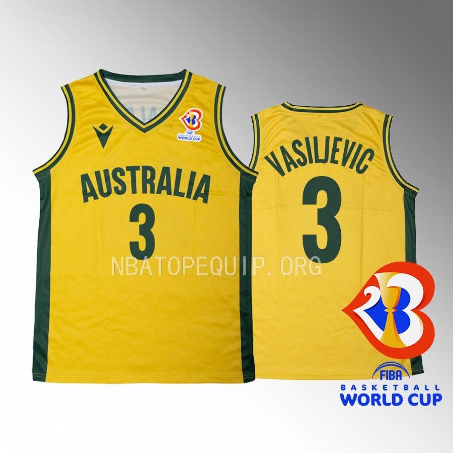 2023 FIBA World Cup Australia  #3 Dejan Vasiljevic Men Jersey Yellow Home