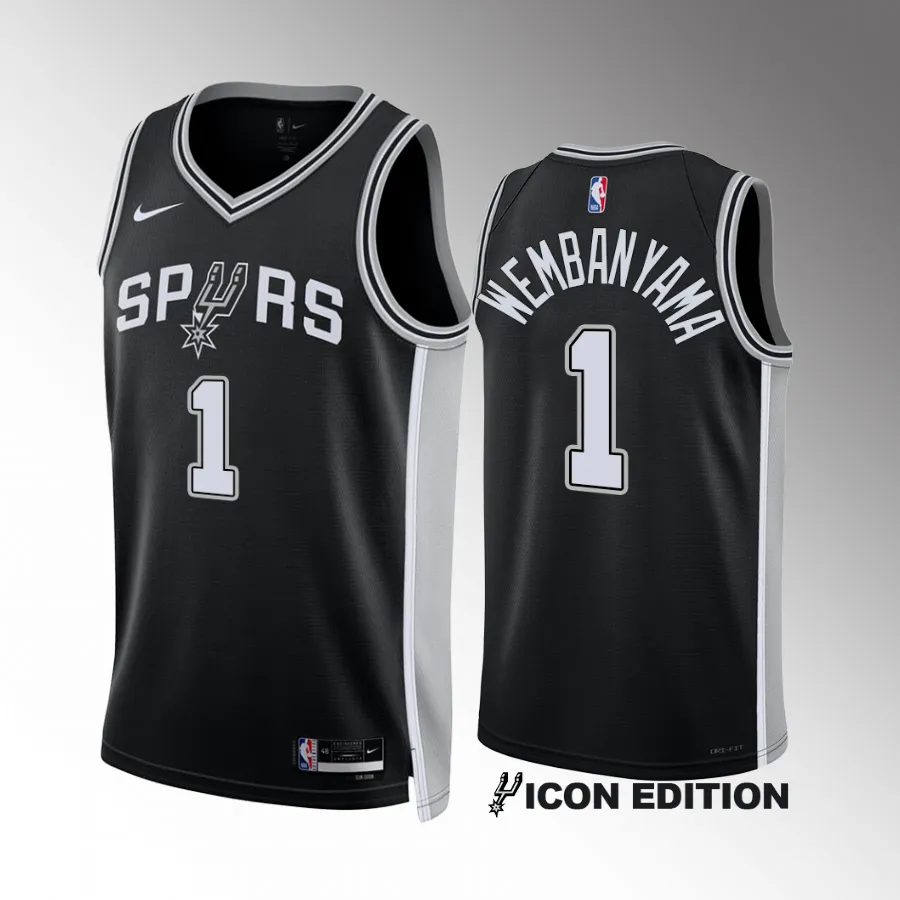 2023 NBA Draft Victor Wembanyama San Antonio Spurs Black Icon Edition Jersey Men