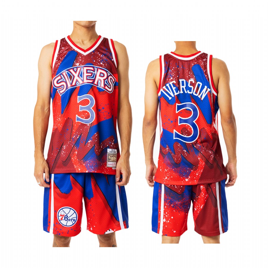 76ers #3 Allen Iverson Hyper Hoop Red Jersey Throwback Shorts Set