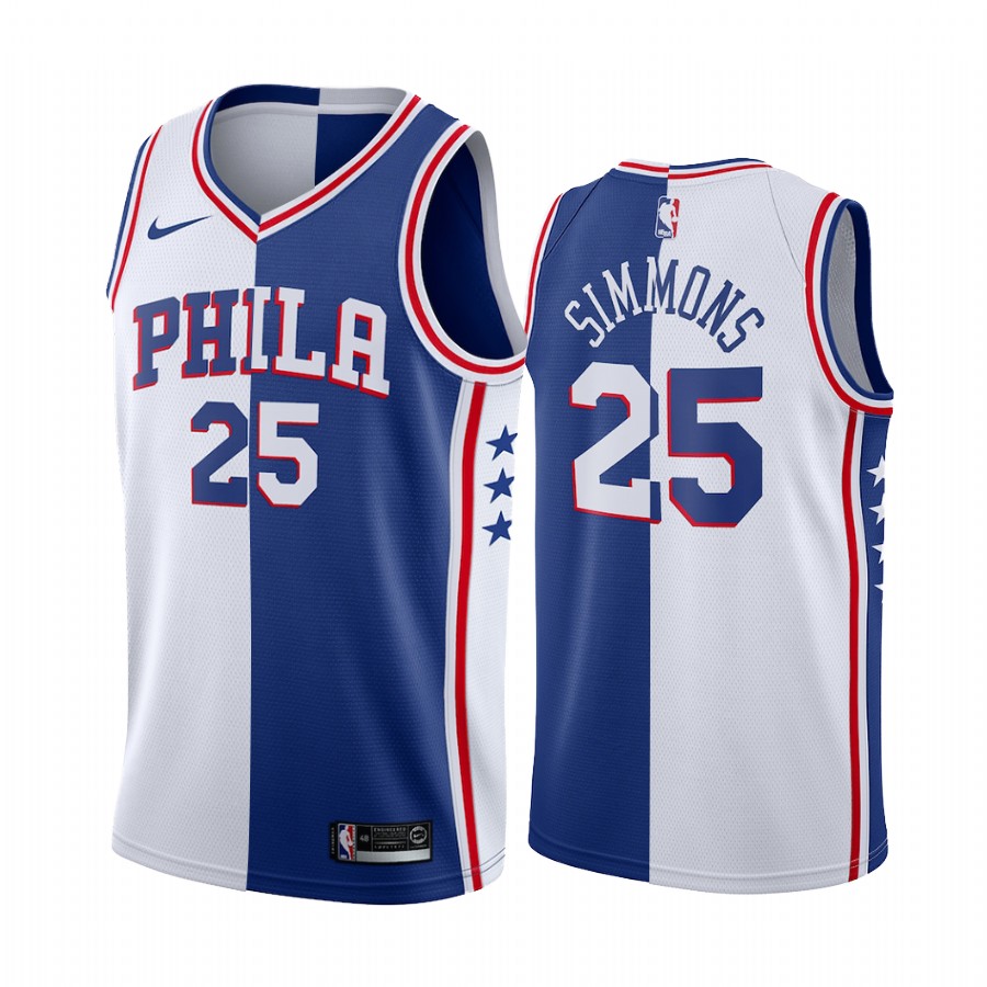 76ers Ben Simmons 2021-22 Split Edition White Blue Jersey Big Scorer