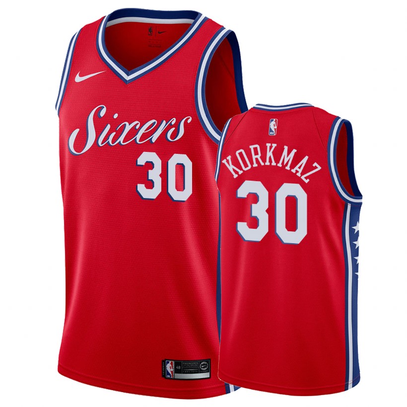 76ers Male Furkan Korkmaz #30 Statement Edition Red Jersey