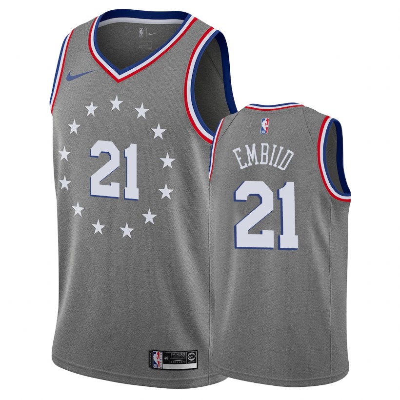 76ers Male Joel Embiid #21 2018-19 City Edition Gray Jersey