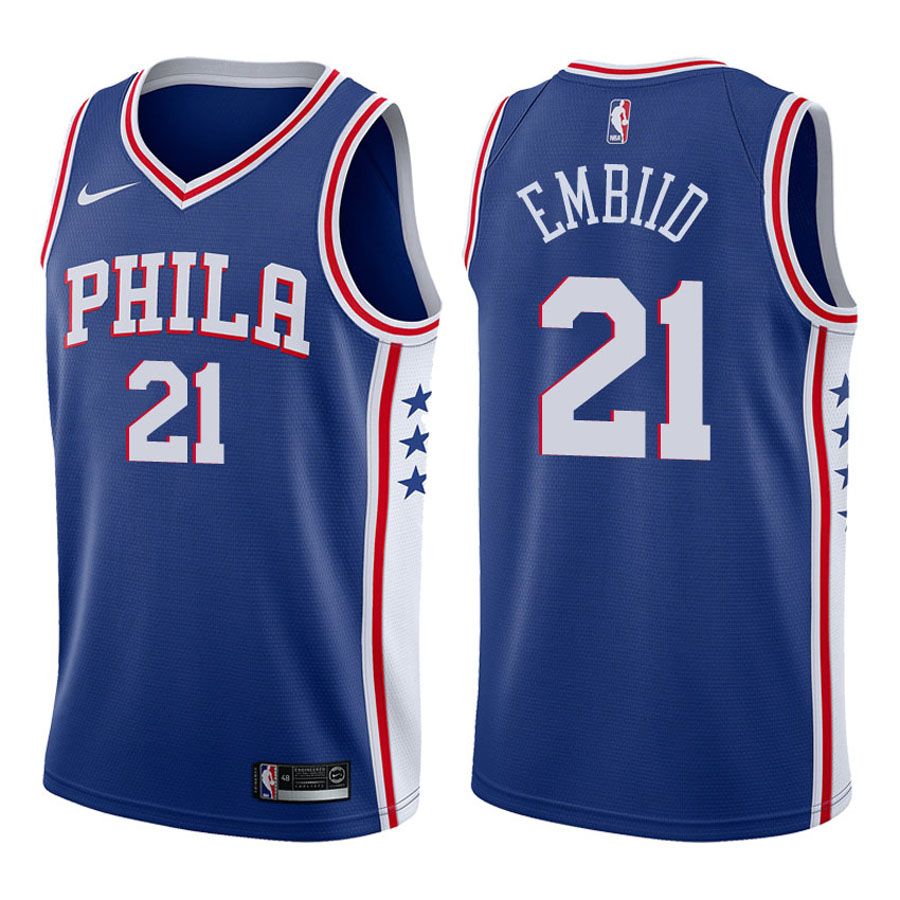 76ers Male Joel Embiid #21 NBA 2017-18 Icon Royal Jersey