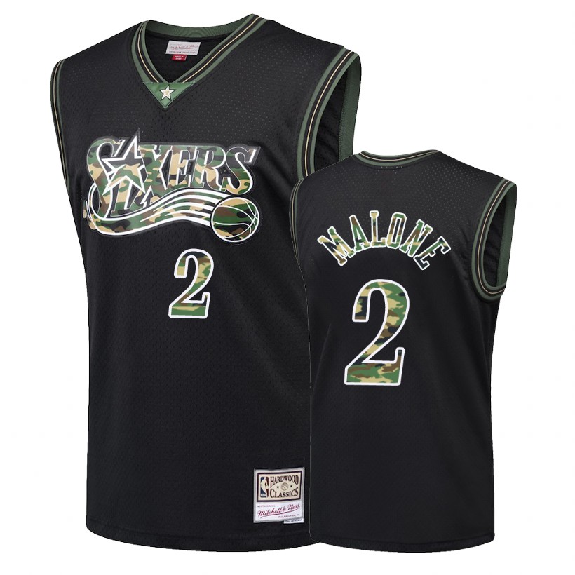 76ers Male Moses Malone #2 Straight Fire Camo Black Jersey