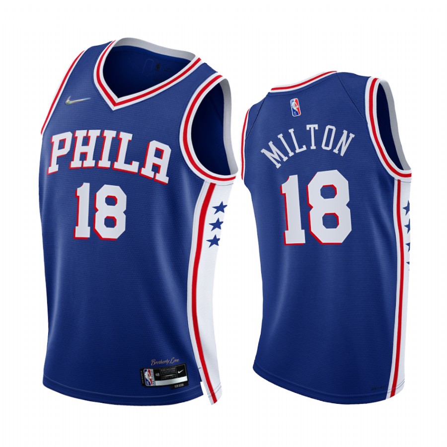 76ers Shake Milton 75th Diamond Anniversary Royal 2021-22 Jersey Icon Edition