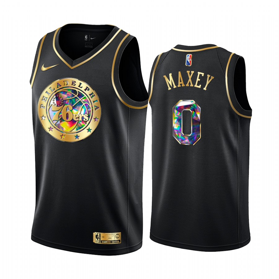 76ers Tyrese Maxey Diamond Logo Black 2021-22 Jersey NBA 75th Season