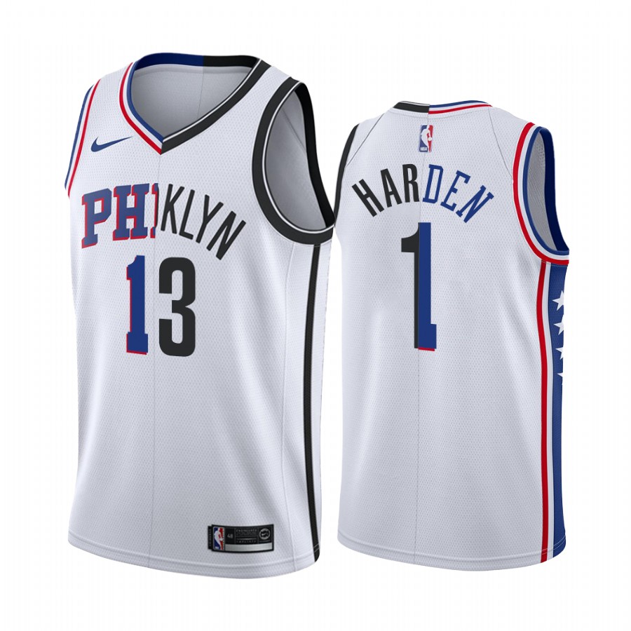 76ers X Nets James Harden Dual Teams Split #1 Limited White Jersey