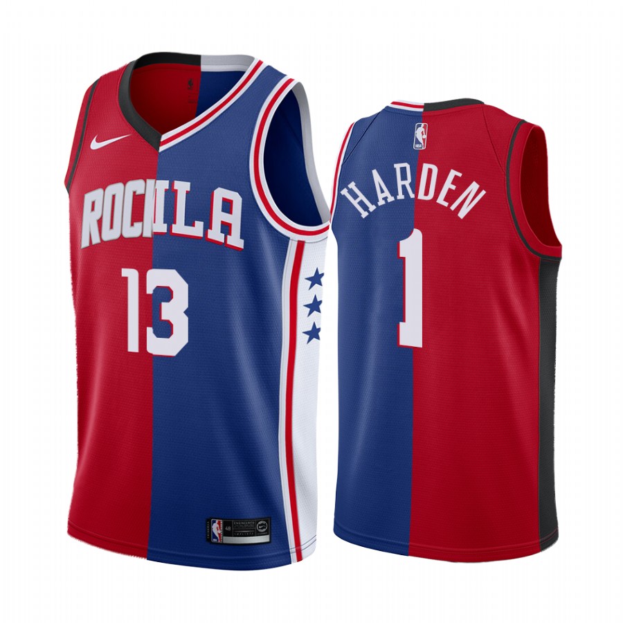 76ers X Rockets James Harden Dual Teams Split #1 Limited Blue Red Jersey