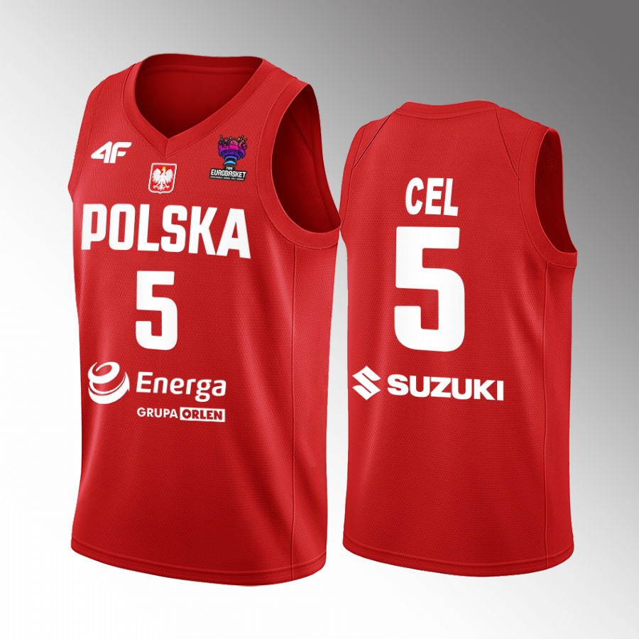 Aaron Cel Poland FIBA EuroBasket 2022 Red Jersey Away #5