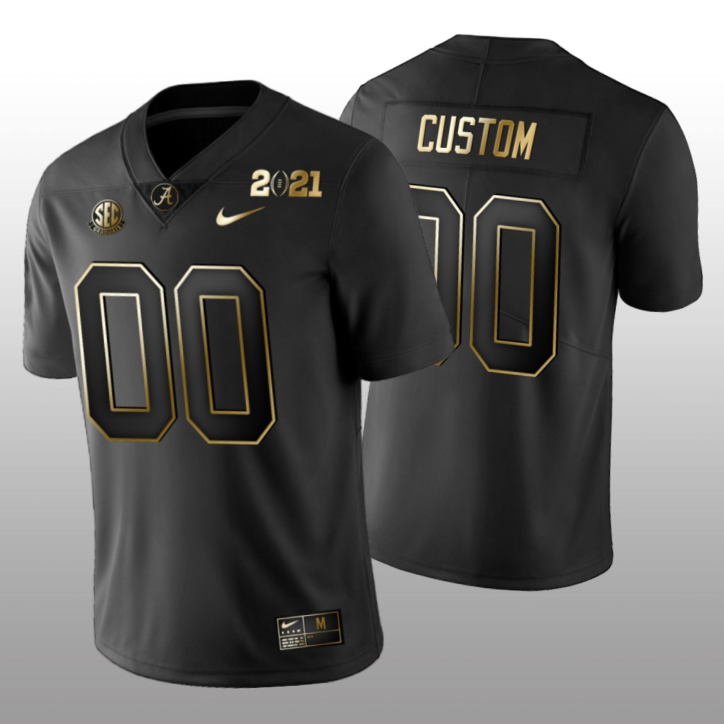 Alabama Crimson Tide Black 2021 National Champions Golden Playoff Custom Jersey