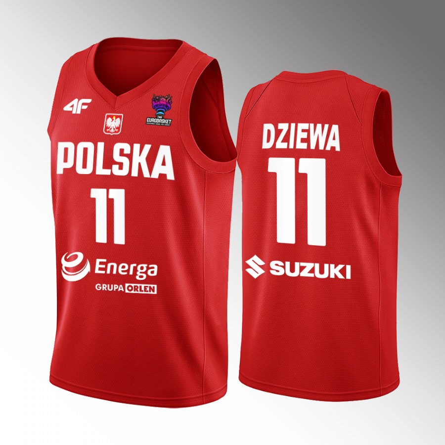 Aleksander Dziewa Poland FIBA EuroBasket 2022 Red Jersey Away #11