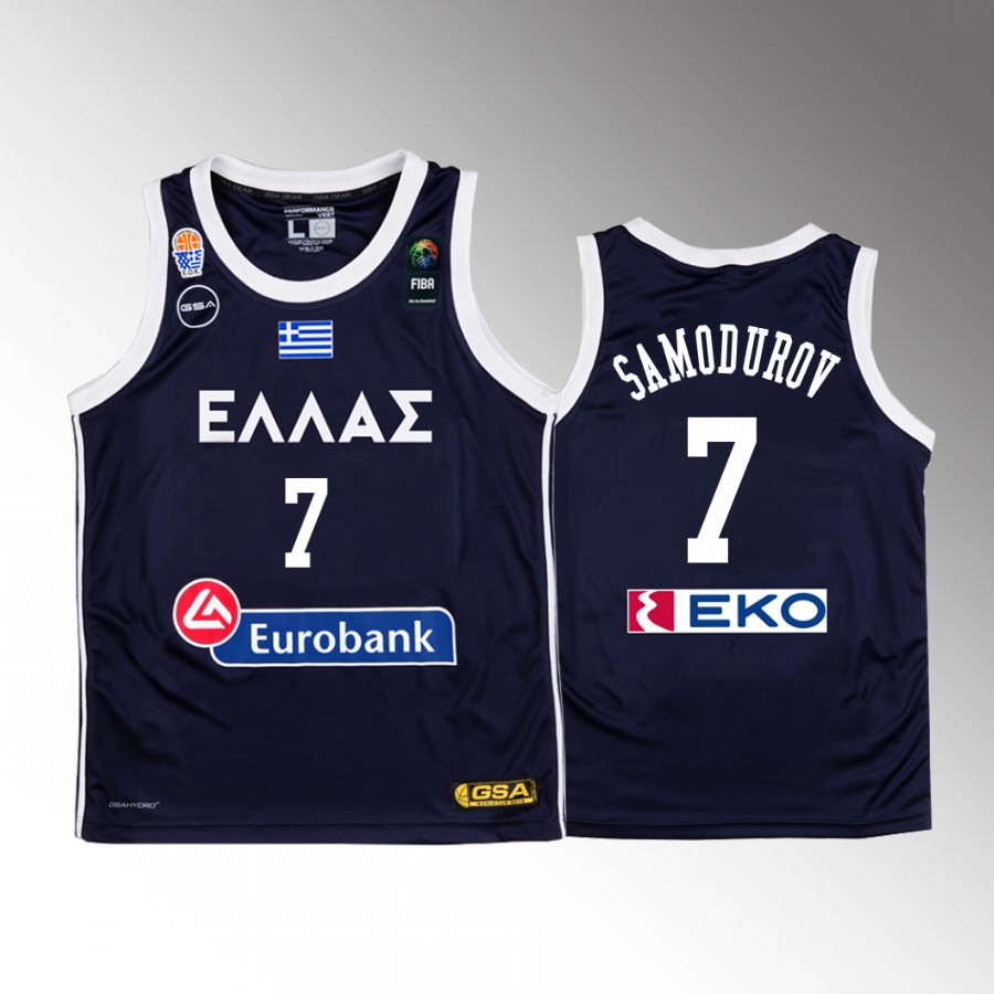 Alex Samodurov Greece FIBA U18 European Championship Navy Jersey #7