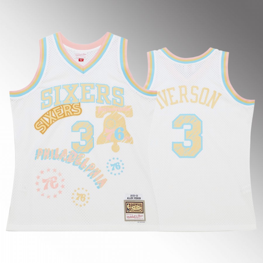 Allen Iverson #3 Philadelphia 76ers Sidewalk Sketch White HWC Swingman Jersey