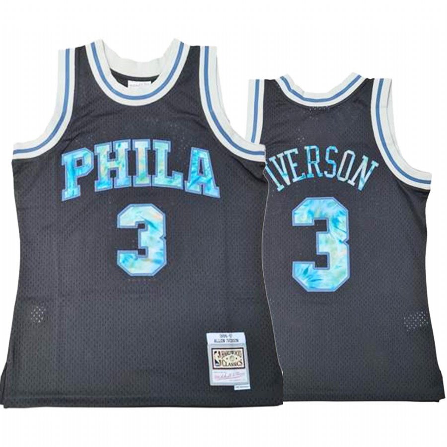 Allen Iverson 3 Philadelphia 76ers Tie-Dye Logo Black Jersey Throwback 90s