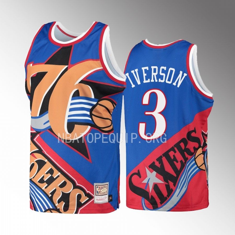Allen Iverson Big Face 5.0 Philadelphia 76ers Jersey Fashion Tank Blue Men's jersey