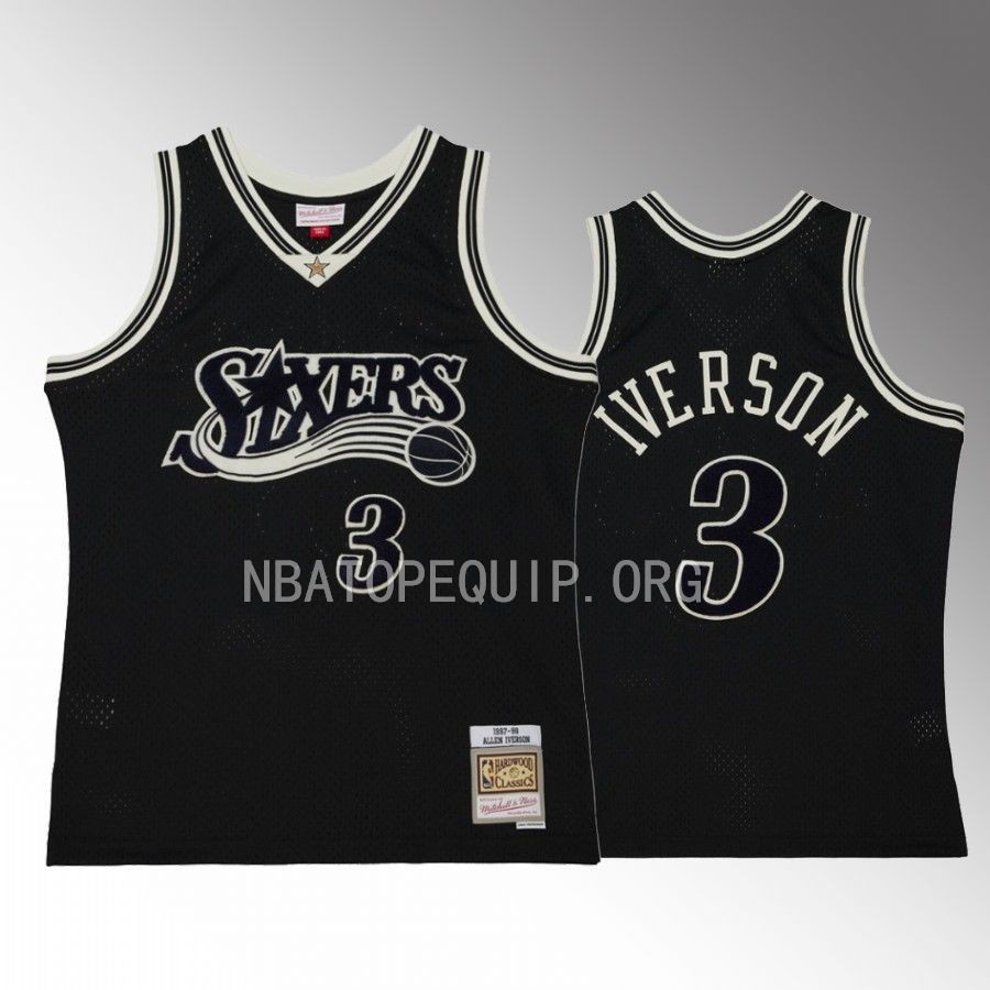 Allen Iverson Philadelphia 76ers #3 Off Court Chenille Jersey Black Hardwood Classics 2000-01 Men
