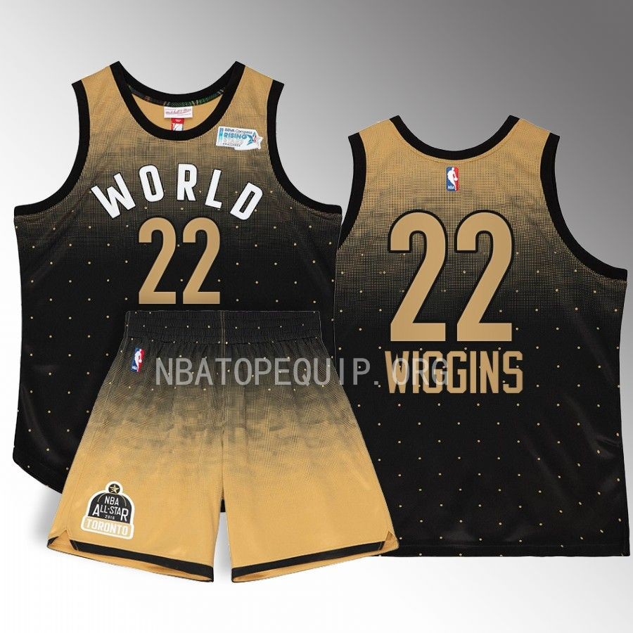 Andrew Wiggins All-Star World Jersey 2016 NBA Rising Stars Black Gold #22 Shorts Set