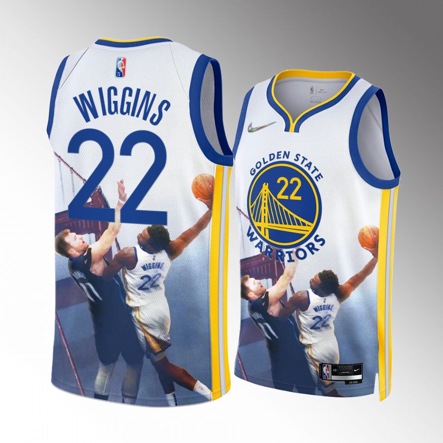 Andrew Wiggins Poster dunk over Luka Golden State Warriors #22 White Jersey 2022 Playoffs Game3