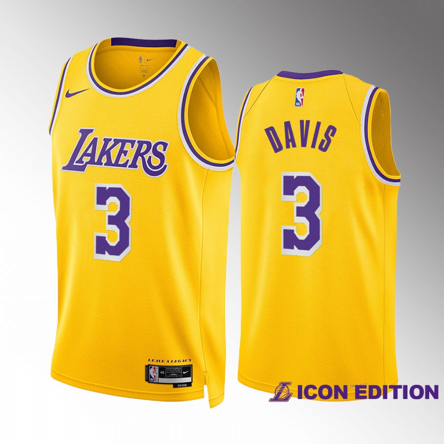 Anthony Davis 2022-23 Los Angeles Lakers Gold #3 Icon Edition Jersey Swingman