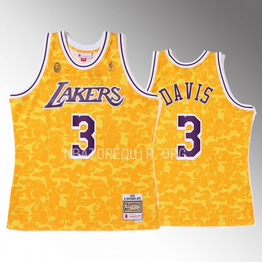 Anthony Davis 2022 BAPE Los Angeles Lakers Jersey Camo Tanktop Gold Men's jersey